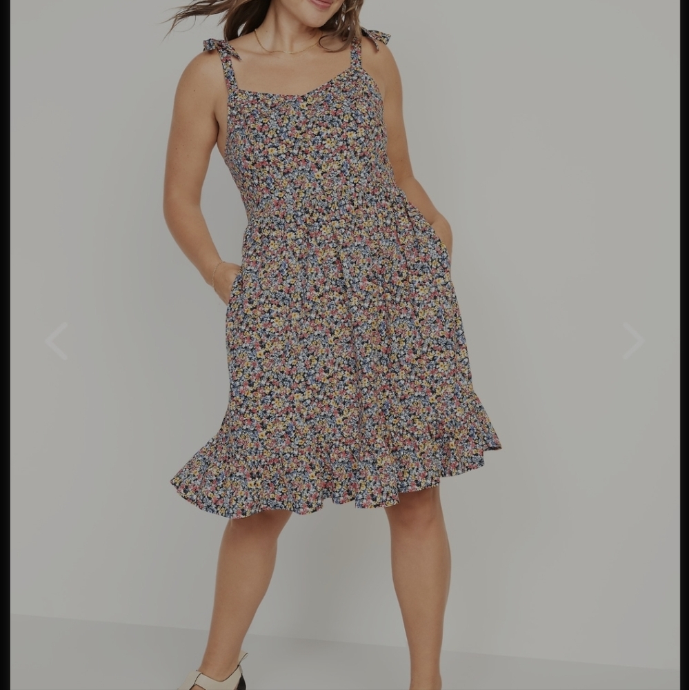 Fit and flare tie Shoulder floral dress